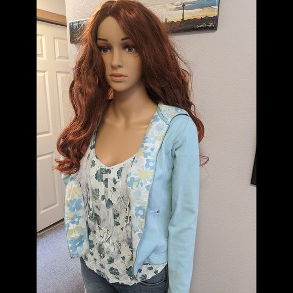 Lauren Conrad Light Blue Floral Tank Top w/ Ruffle Accents Size XS - Picture 2 of 6